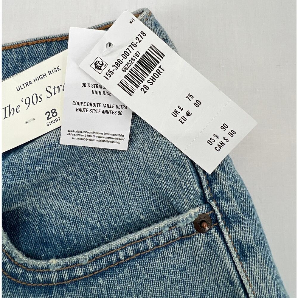Abercrombie & Fitch The '90s Straight Jeans 28 Short Ultra High Rise Light Wash - Picture 5 of 5